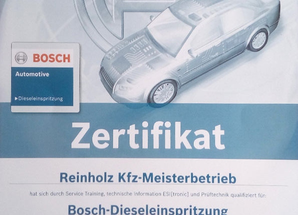 Zertifikat Bosch Dieseleinspritzung | kfz-reinholz.de