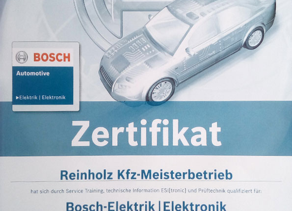 Zertifikat Bosch Elektrik | kfz-reinholz.de